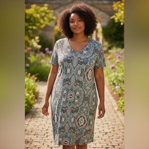 Jones & Co Paisley Print Stretch Dress – Size 1X - S